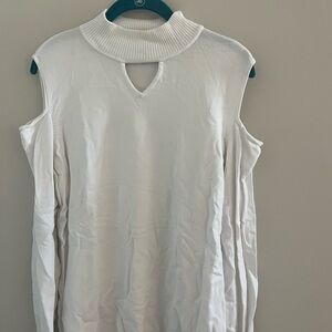 Susan Graver White Cold Shoulder Sweater